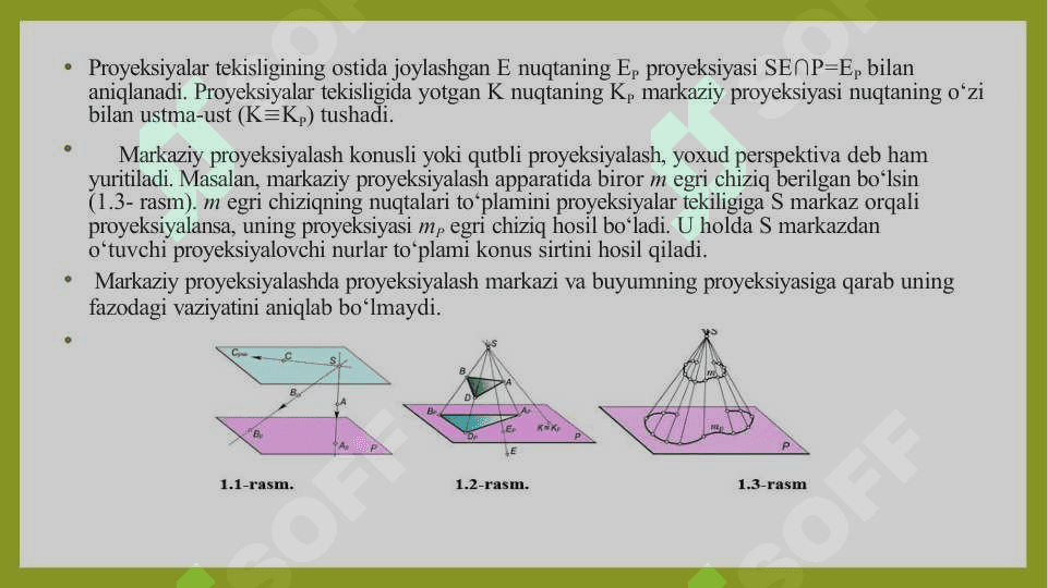 Markaziy va parallel proyektsiyalash ikki tekislikning perspektiv afttin mosligi 8