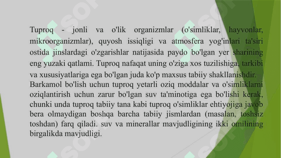 Tuproq – yer resuruslari, foydalanish holati va mahsuldorligini oshirish 3