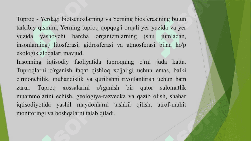 Tuproq – yer resuruslari, foydalanish holati va mahsuldorligini oshirish 4
