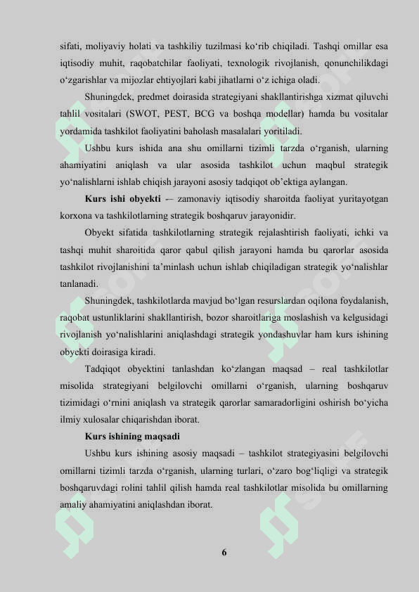 TASHKILOT STRATEGIYASINI BELGILOVCHI OMILLAR 6