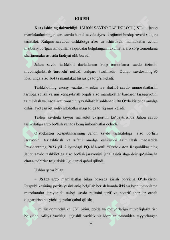 Jahon savdo tashkilotiga kirishning xalqaro amaliyoti 2