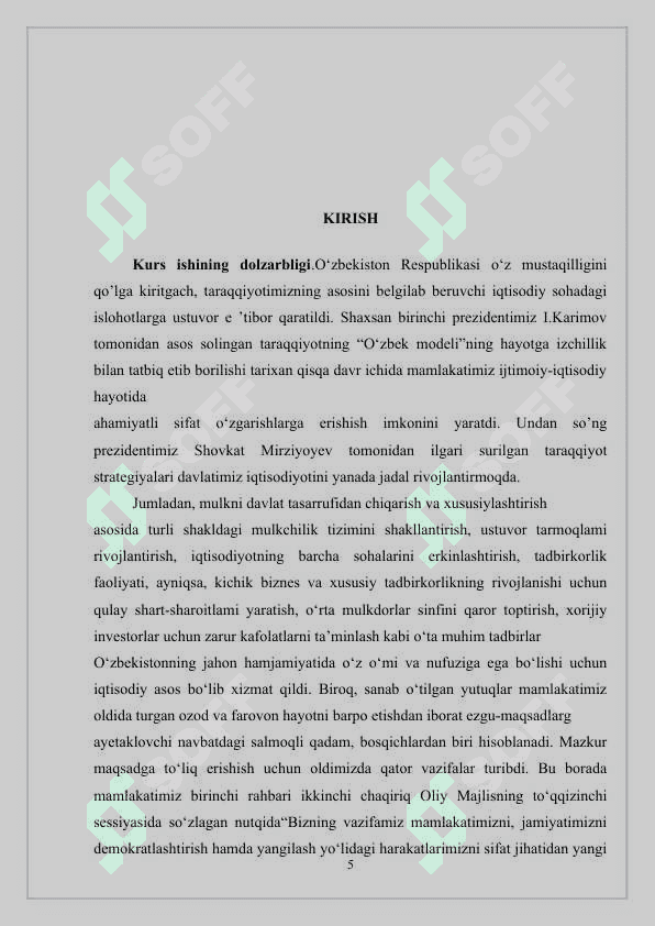 O`ZBEKISTON RESPUBLIKASI OLIY TA`LIM FAN VA INNOVATSIYALAR VAZIRLIGI BUXORO DAVLAT UNIVERSITETI IQTISODIYOT VA TURIZM FAKULTETI KAFEDRASI “MIKROIQTISODIYOT” FANIDA 5
