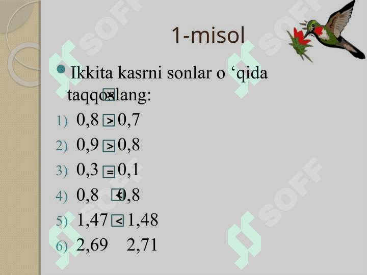 O‘nli kasrlarni taqqoslash va tartiblash 7