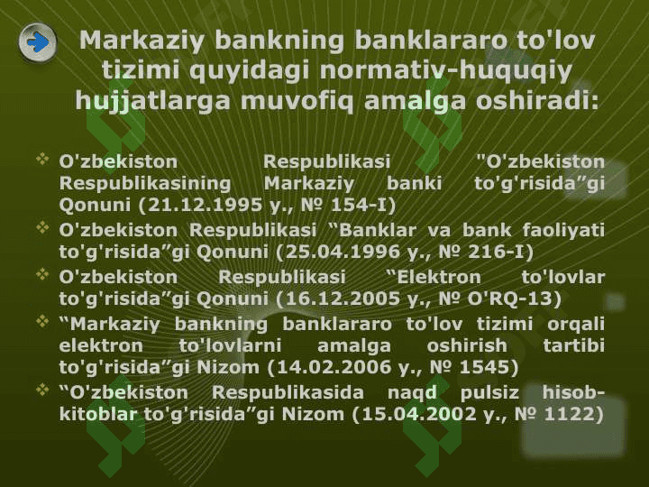Banklararо hisоb-kitоblarni tashkil qilish, yuritish tartibi va hisоbi. 8