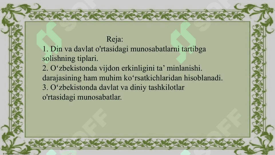 Oʻzbekistonda davlatning din va diniy tashkilotlar bilan munosabati 2