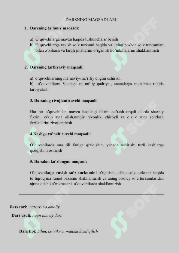 7-sinf o’quvchilari uchun RAVISHNING MA’NO GURUHLARI (TURLARI) Mavzusida tayyorlagan bir soatlik    Ishlanmasi 2