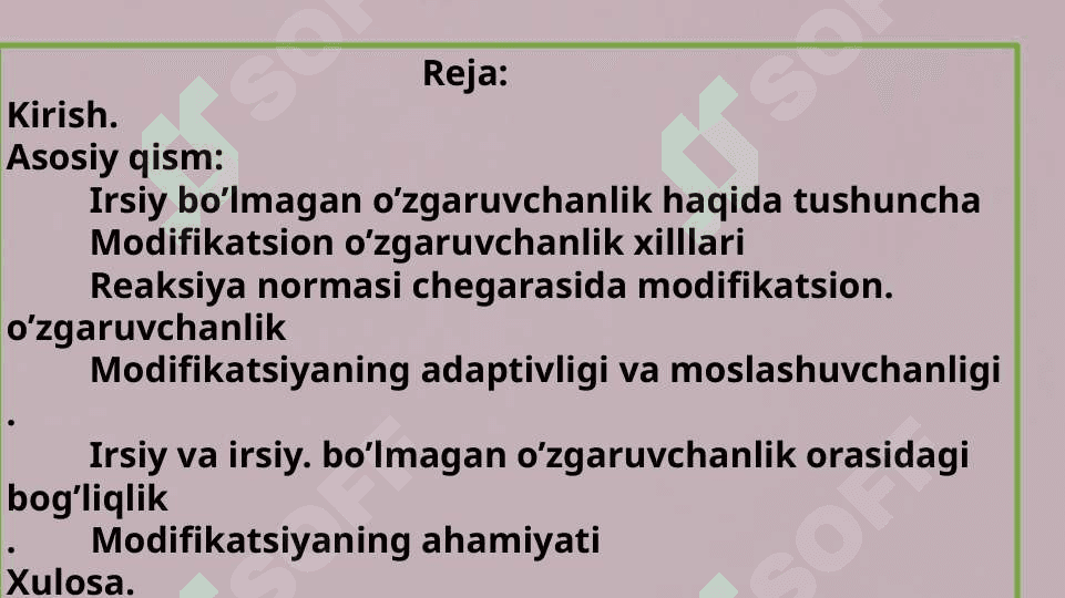 Modifikatsion o’zgaruvchanlikModifikatsion o’zgaruvchanlik 2