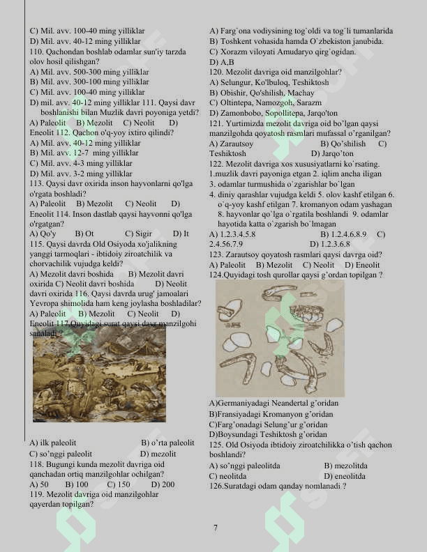 Qadimgi dunyo tarixidan mavzulashtirilgan testlar to'plami 1345 ta 7