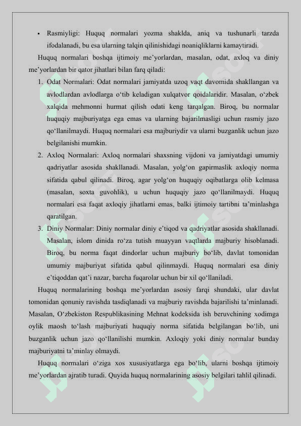 Huquq normalari tushunchasi, belgilari 25 4