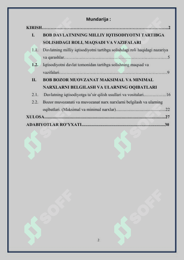 Bozor muvozanati va muvozanat narx narxlar 2