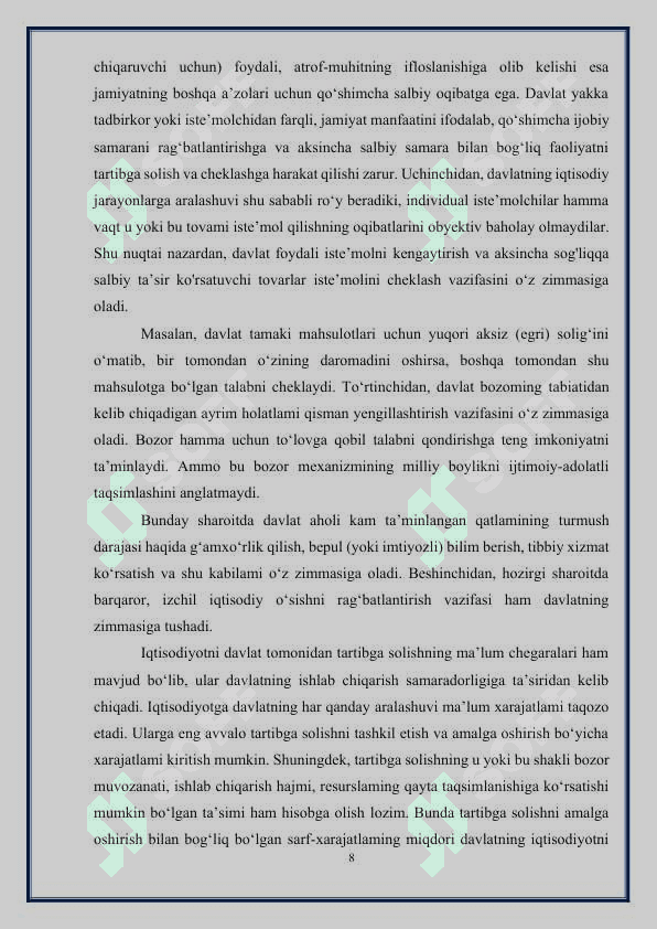Bozor muvozanati va muvozanat narx narxlar 8