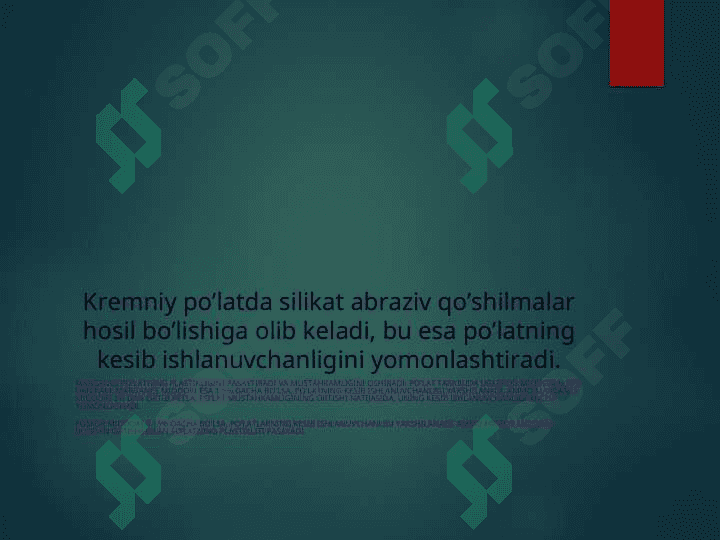 Metаllаr, plаstmаssаlаr vа yog’оchlаrning kesib ishlаnuvchаnligi 4