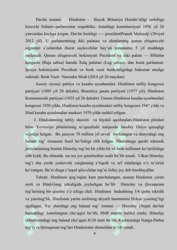 Hindiston iqtisodiy geografiyasi 8