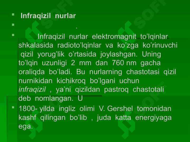Infraqizil nurlar va uning texnikadagi o’rni 8