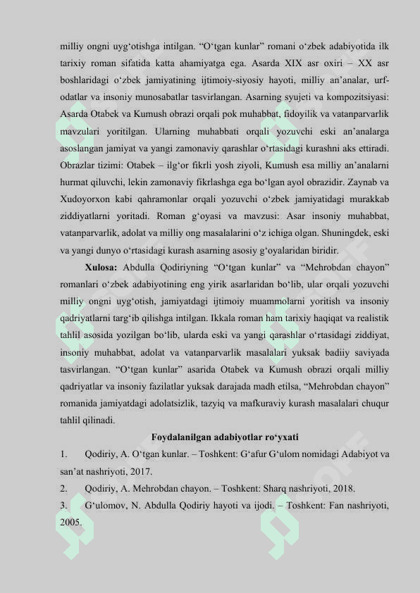 “ Mehrobdan chayon” romanlari tahlili 2
