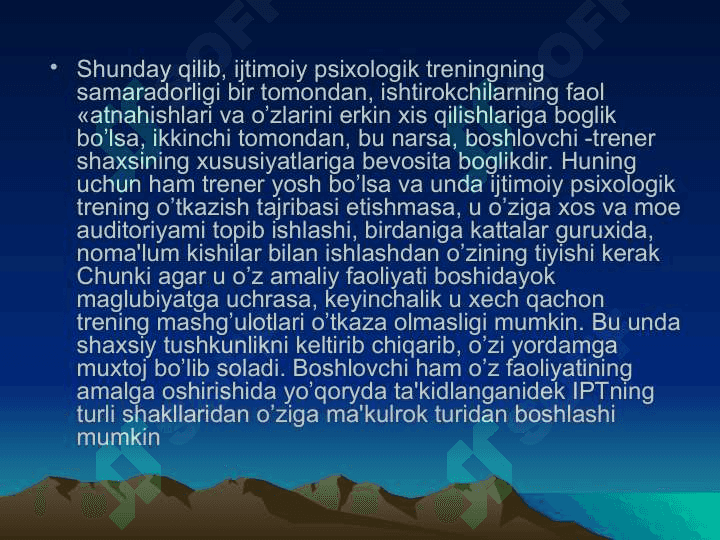 Ijtimoiy psixologik treningni tashkil etish 5