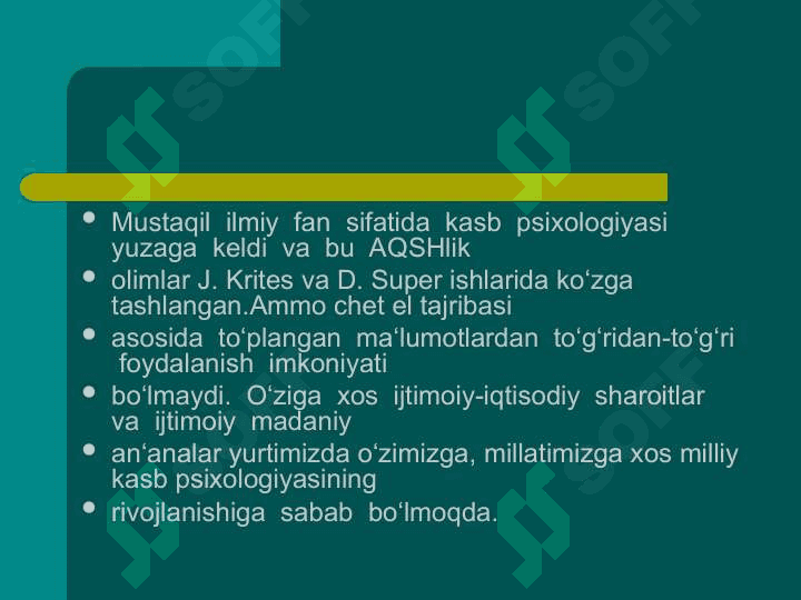 Kasbiy psixologiya rivojlanish tarixi 6
