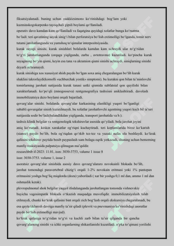 BOLALARDA SUYAK TRAVMASINING  O`ZIGA XOSLIGI 3