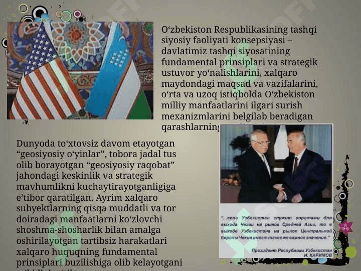 O‘zbekiston tashqi siyosatning asosiy yo’nalishlari 4