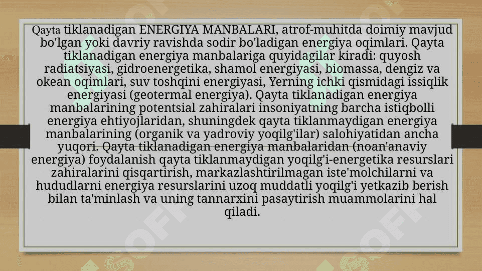 Qayta tiklanadigan energetik resurslar va noan’anaviy energiya manbaalari 2