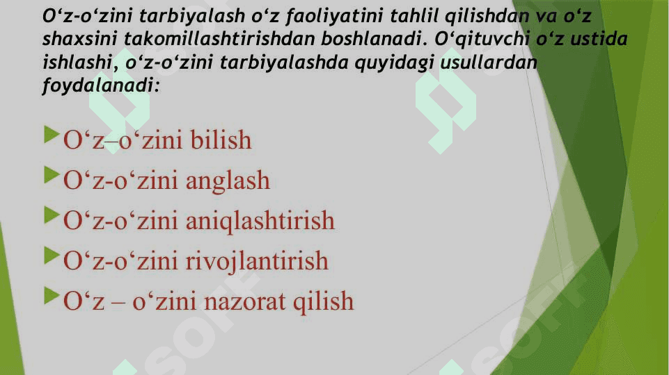 O‘Z-O‘ZINI TARBIYALASH VA O‘Z USTIDA ISHLASH. PEDAGOGIKA TAJRIBANI TO‘PLASH TIZIMI 6