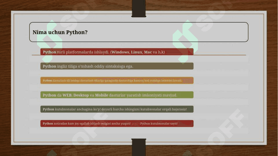 Python dasturlash tilining boshqarish operatorlari 3
