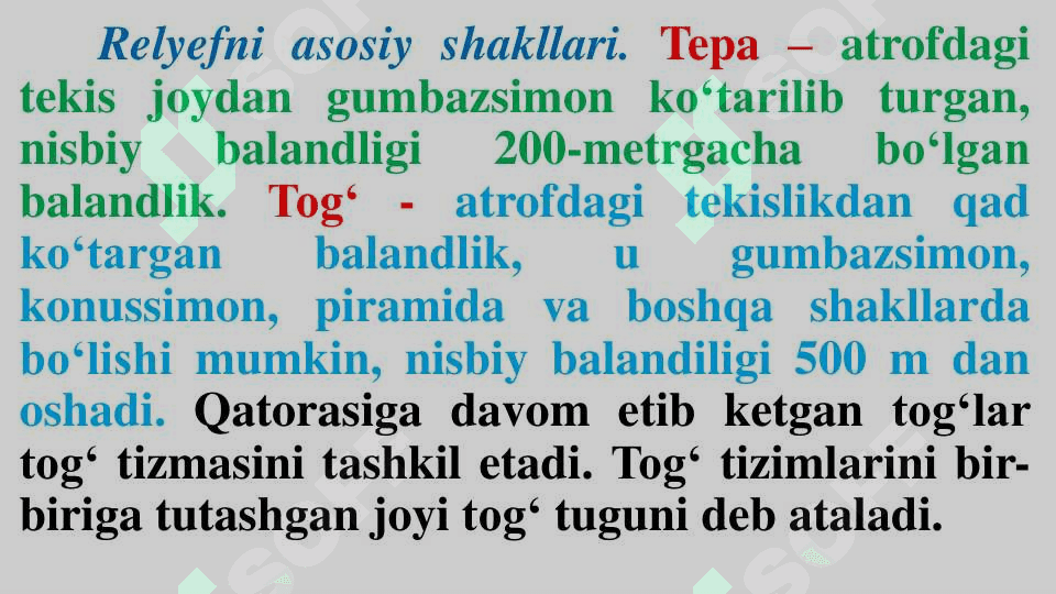 Joyning relyefi va uni karta va planlarda tasvirlanishi 8
