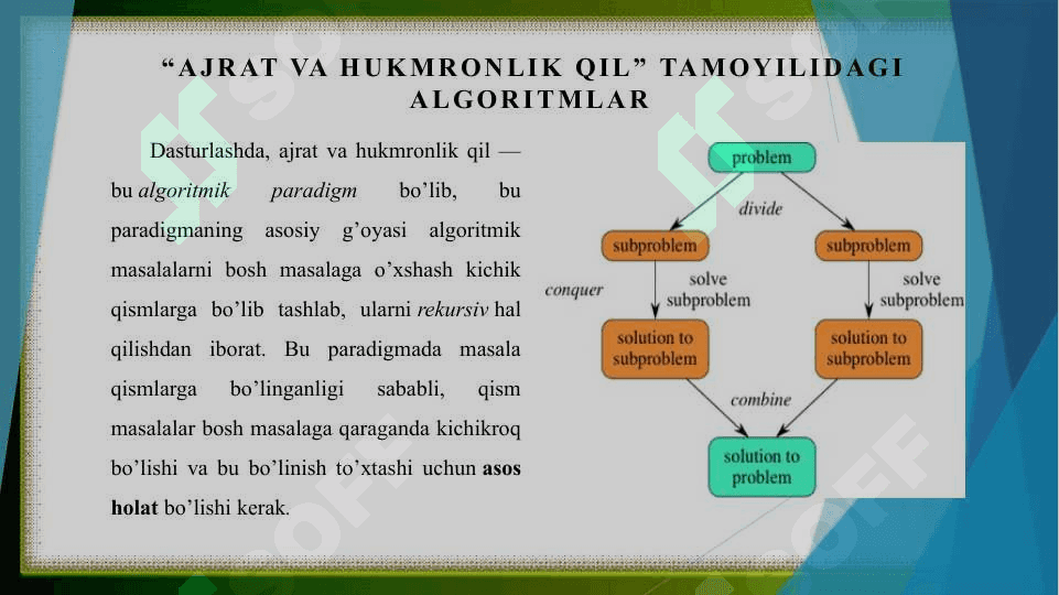 Ajrat va hukmronlik tilidagi algoritmlar 3