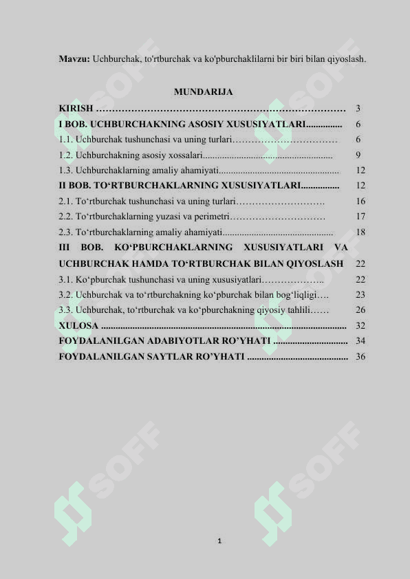 Uchburchak, to'rtburchak va ko'pburchaklilarni bir biri bilan qiyoslash. 2