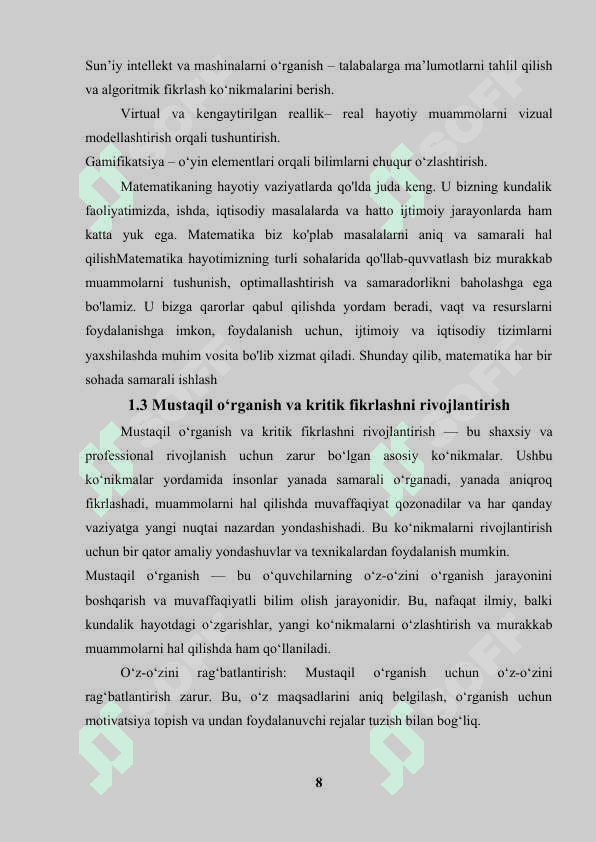 Matematika darslarida integratsiyalashgan yondashuvning oʻrni 8