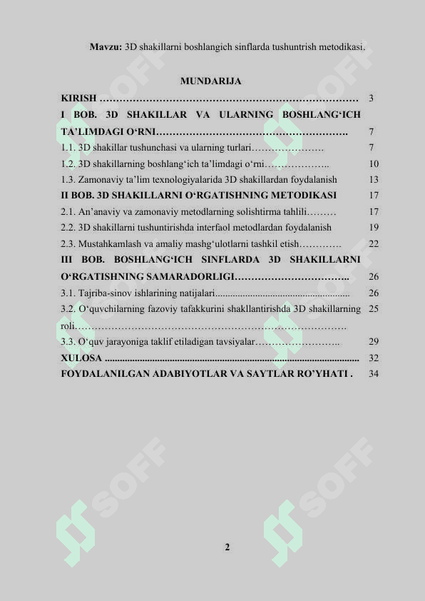 3D shakillarni boshlangich sinflarda tushuntrish metodikasi. 2