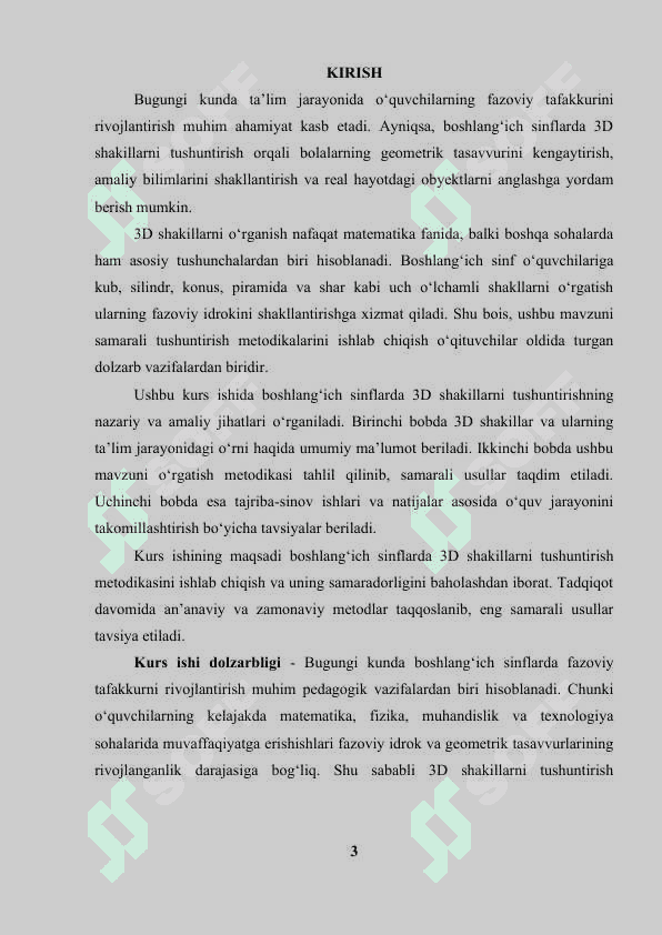 3D shakillarni boshlangich sinflarda tushuntrish metodikasi. 3