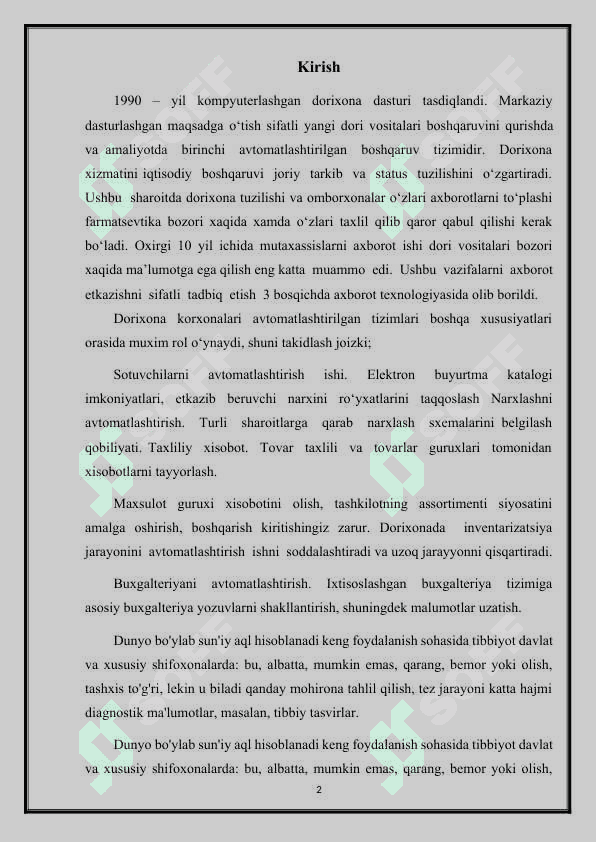 Apteka uchun axborot tizimini loyihalashtirish 2