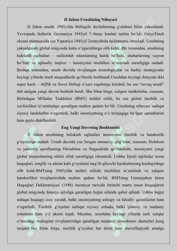 I-Jahon urushining nihoyasi va insoniyat tarixida Eng yangi davrning boshlanishi 25 6