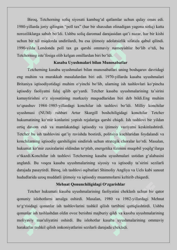 Margaret Tetcherning Ichki va Tashqi Siyosati 25 5