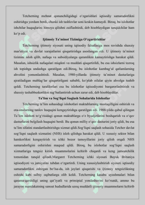 Margaret Tetcherning Ichki va Tashqi Siyosati 25 6