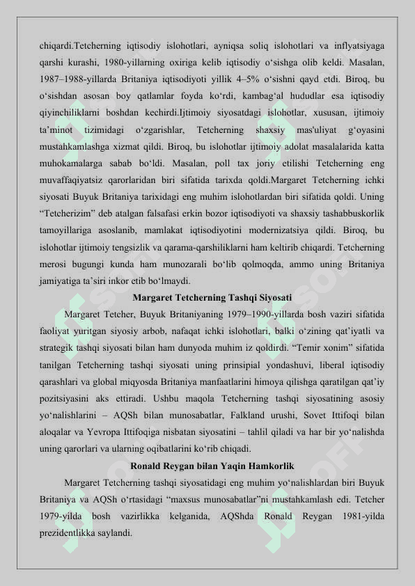 Margaret Tetcherning Ichki va Tashqi Siyosati 25 7