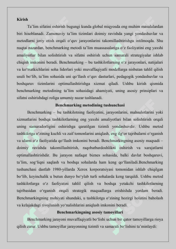 Ta’lim sifatini oshirishda benchmarking metodidan foydalanish.25 2