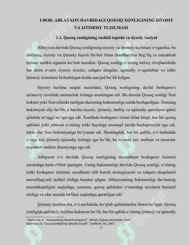 Ablayxon (1711-1781) davrida Qozoq xonligi 7