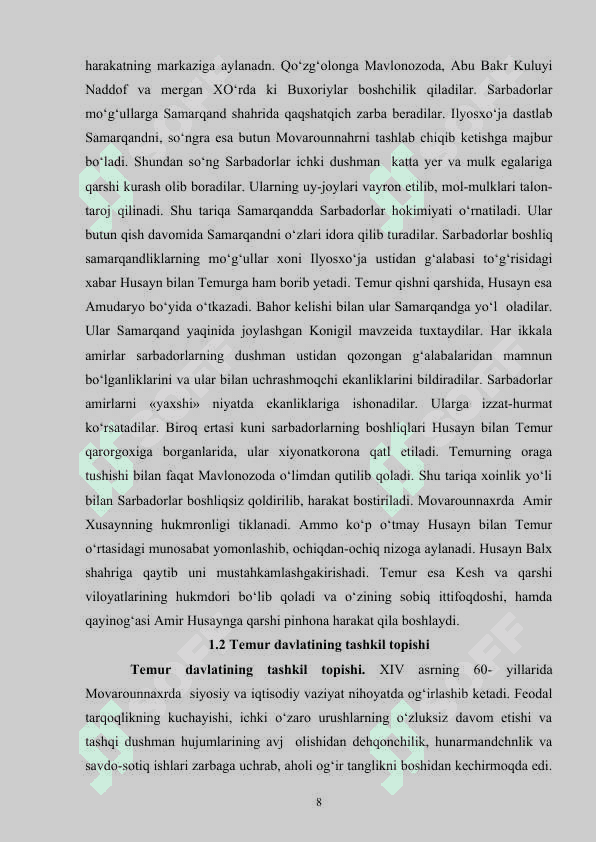 AMIR TEMUR DAVLATINING TASHKIL TOPISHI 8