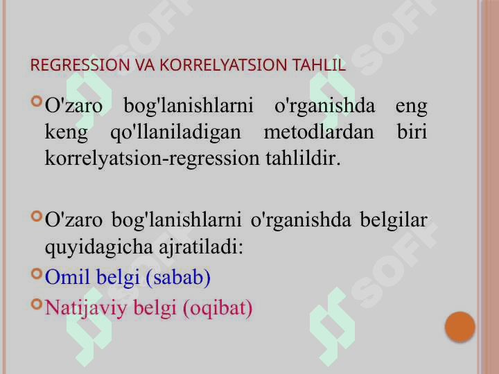 O‘zaro bog‘lanishlarni statistikada o‘rganish 8
