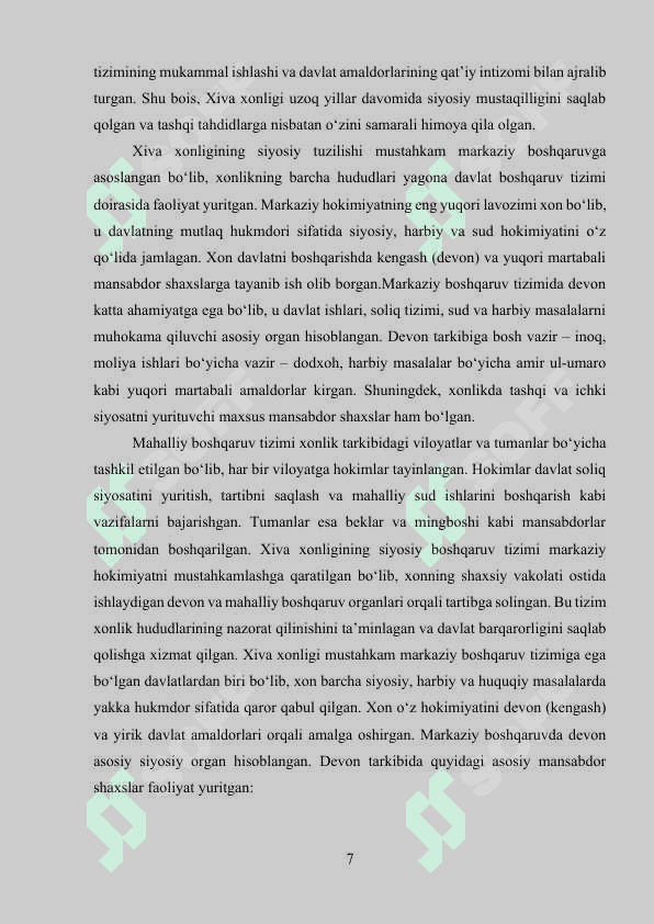 Xiva xonligida davlat boshqaruvi tizimi  va Kengash(Devon) faoliyati 7