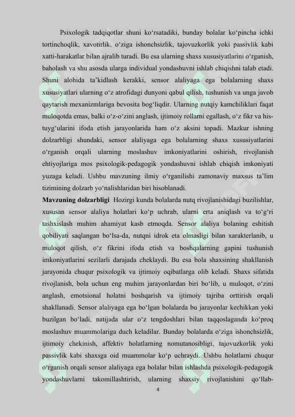 "Sensor alaliyaga ega bolalarning shaxs xususiyatlari" 4