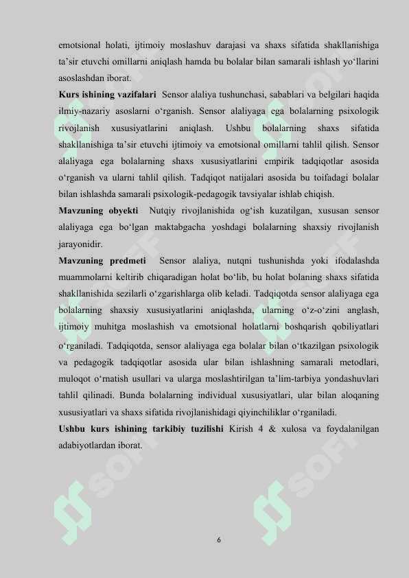 "Sensor alaliyaga ega bolalarning shaxs xususiyatlari" 6