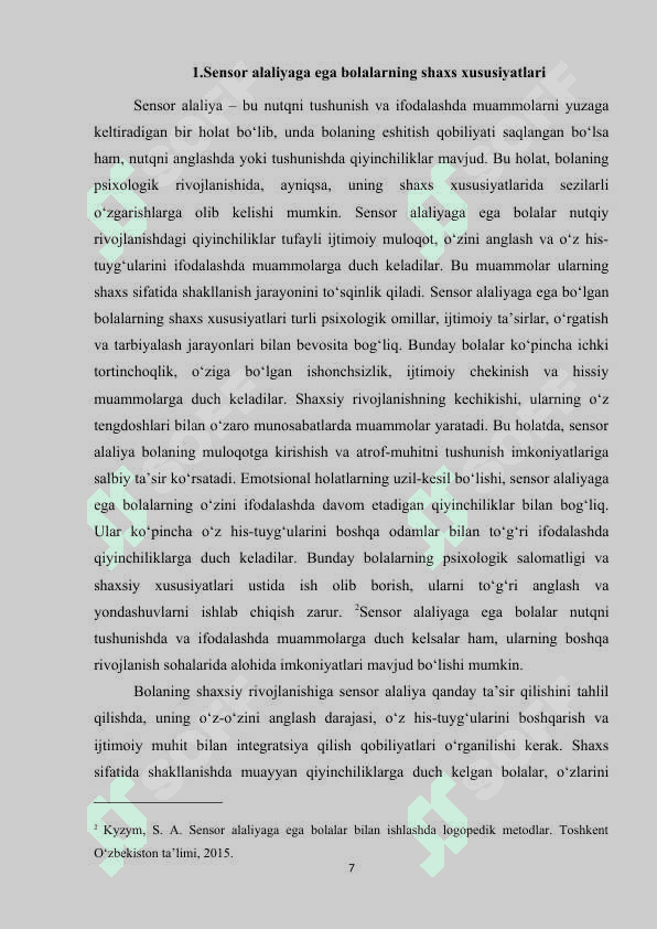 "Sensor alaliyaga ega bolalarning shaxs xususiyatlari" 7