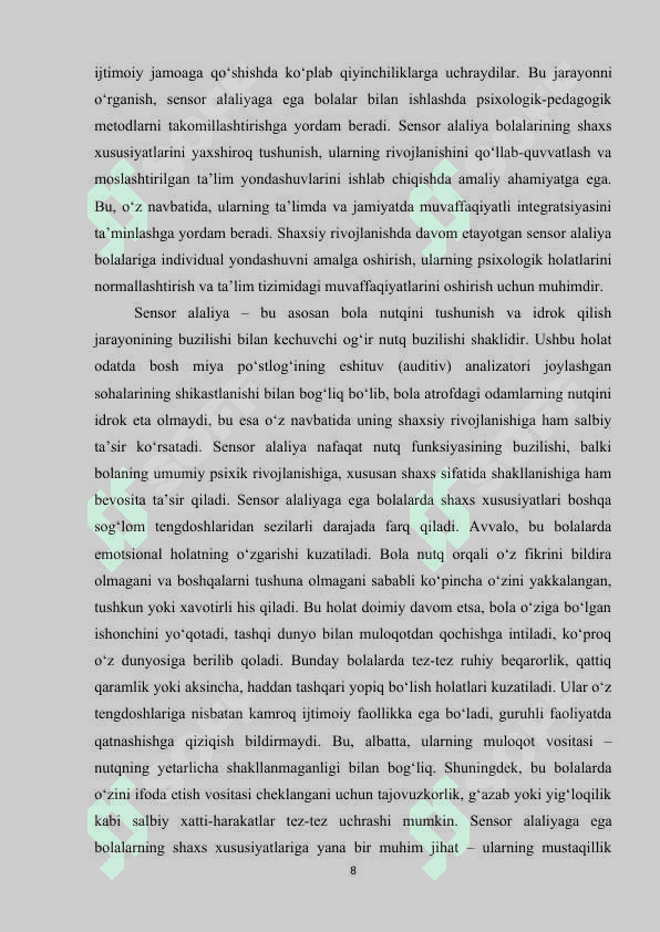 "Sensor alaliyaga ega bolalarning shaxs xususiyatlari" 8
