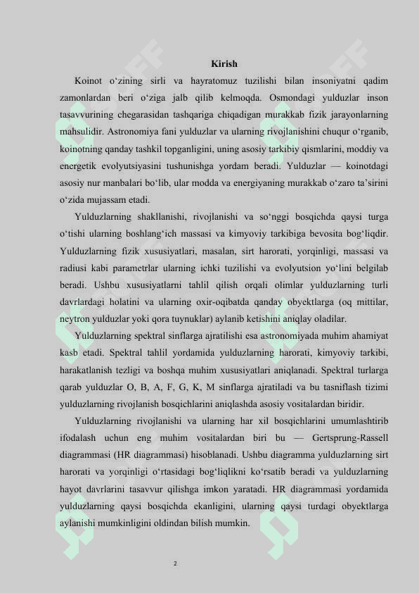 Gertsshprung-Rassel diagrammasi. HR diagrammasi 2