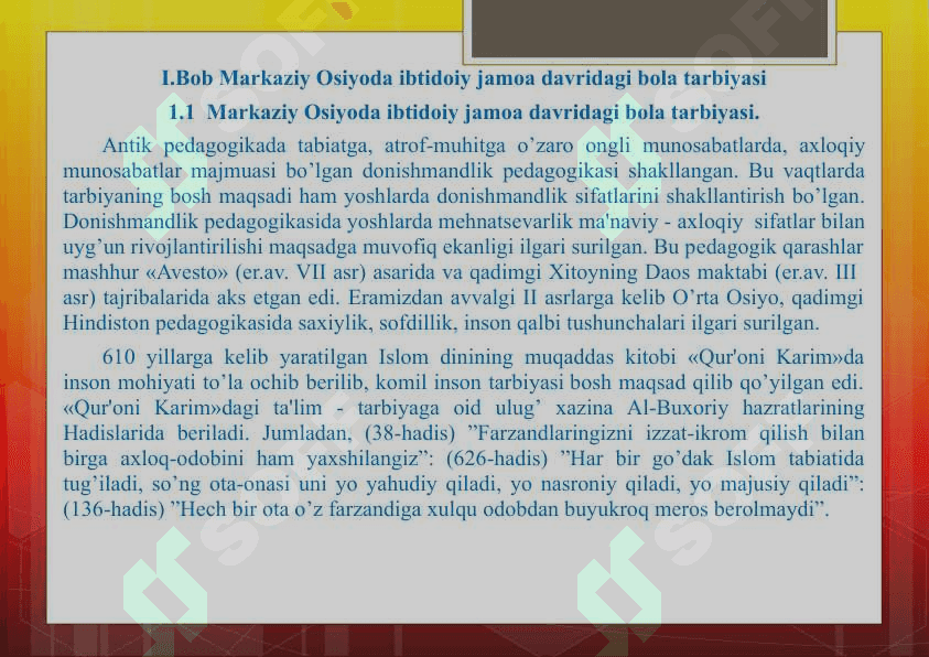 SHARQ ALLOMALARI ME'ROSINING FARZAND KAMOLOTIDA TUTGAN O'RNI 2