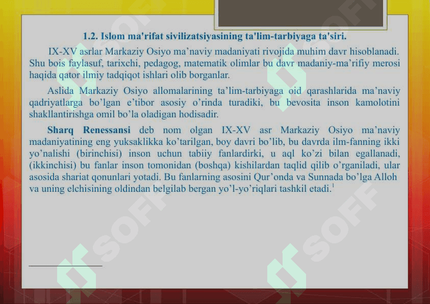 SHARQ ALLOMALARI ME'ROSINING FARZAND KAMOLOTIDA TUTGAN O'RNI 4
