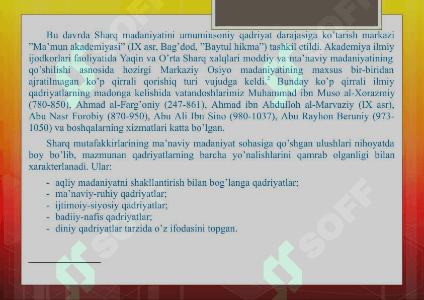 SHARQ ALLOMALARI ME'ROSINING FARZAND KAMOLOTIDA TUTGAN O'RNI 5